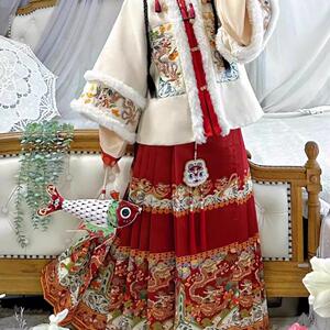 新款汉服女明制国风方领短袄马面汉服秋冬季加厚亲子装拜年服套装