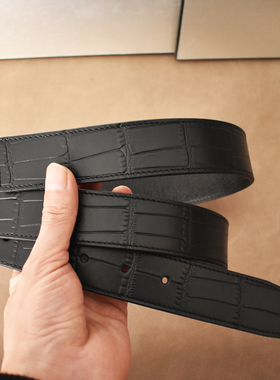 皮带男款不带头打孔真皮替换腰带条头层牛皮鳄鱼纹百搭带身3.4cm