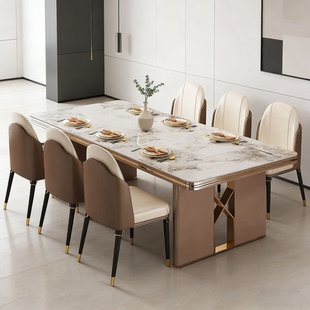 轻奢岩板餐桌设计高级感现代简约小户型家用客厅长方形8人吃饭桌