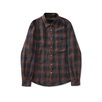 PURE2亚麻格纹肌理长袖衬衫