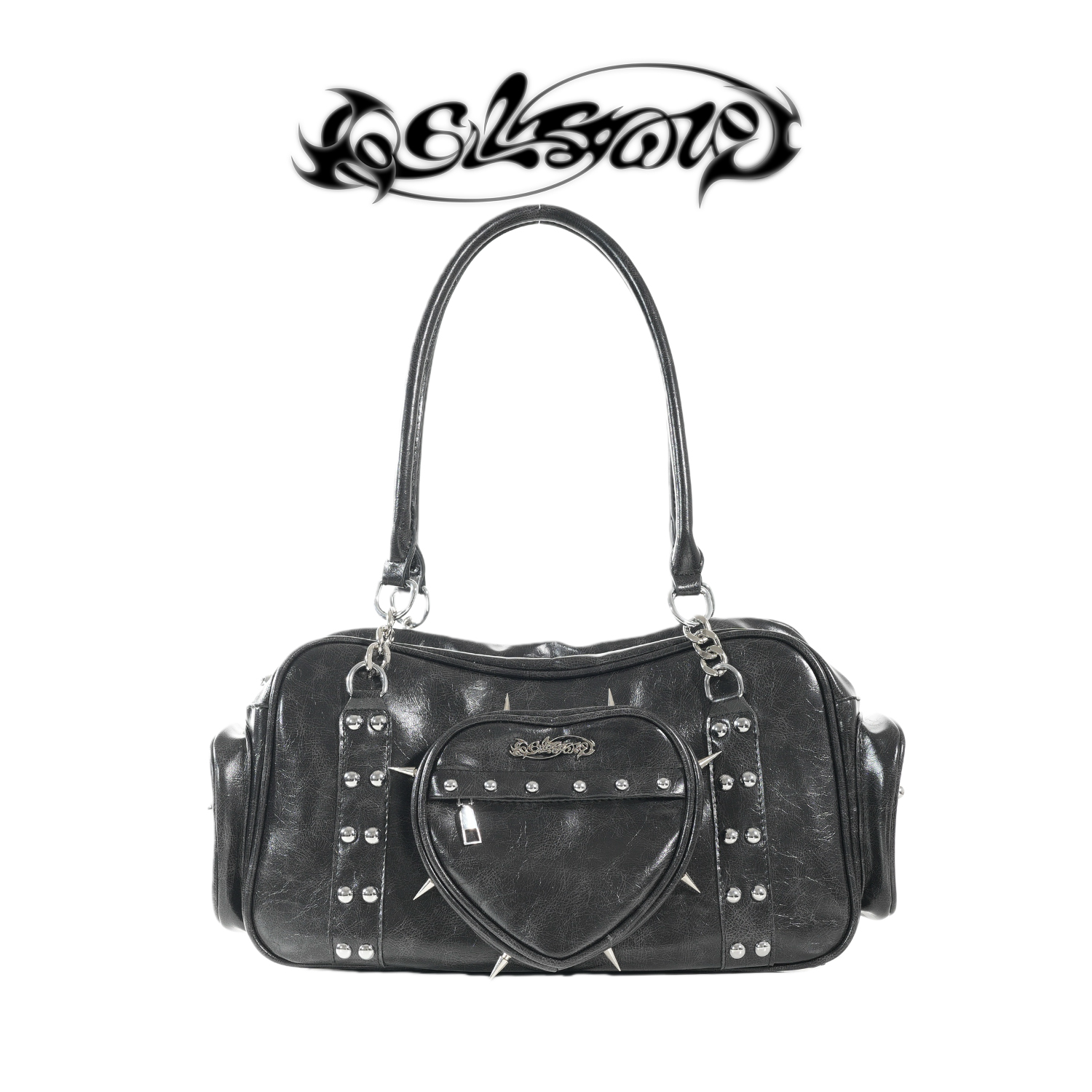 哥特风辣妹铆钉爱心腋单肩包