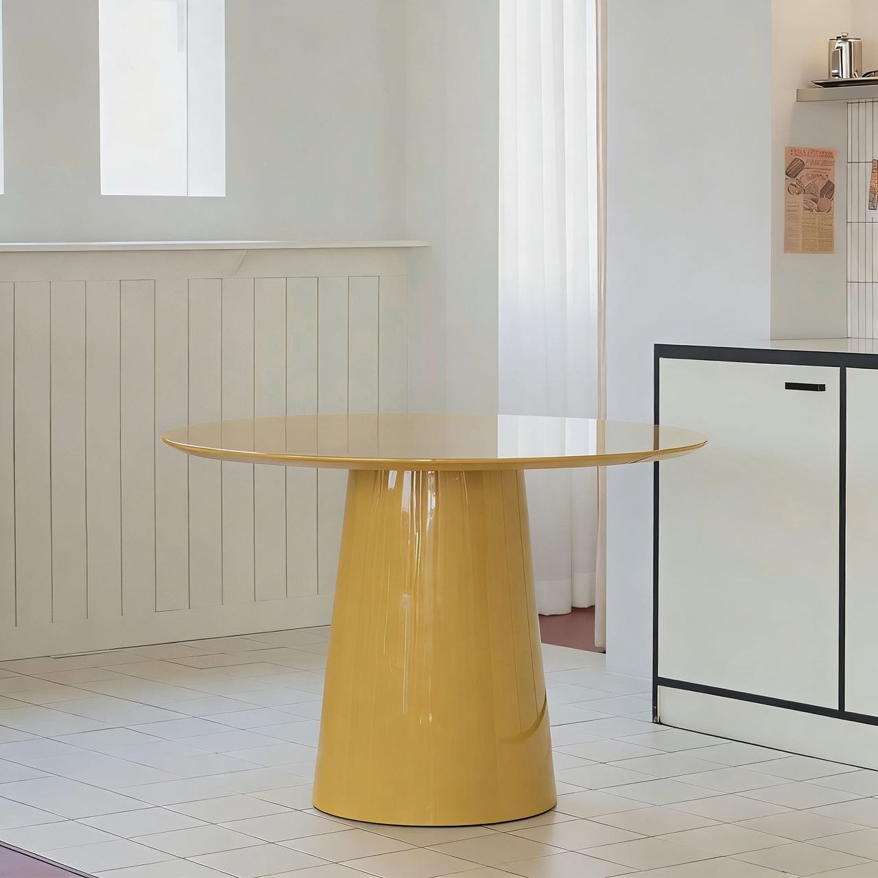 设计师实木圆形餐桌家用多巴胺ins风圆桌简约餐桌小户型餐桌