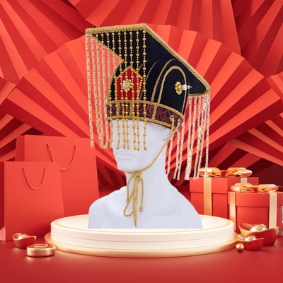 古代皇帝帽子平顶冠舞台秦始皇龙帽真龙天子秦朝皇冠玉皇大帝表演