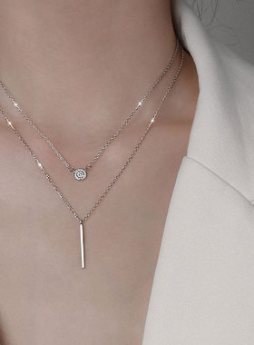 s925纯银双层叠戴锁骨链ins风女