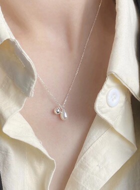 蒂奇珍珠项链ins925纯银锁骨链