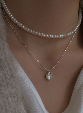s925纯银爱心贝母项链女小众吊坠