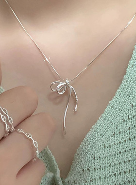 s925纯银蝴蝶结绳结项链女蛇骨链