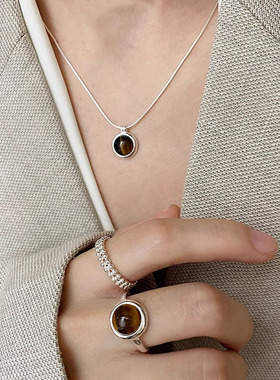 s925纯银虎眼石锁骨链女小众简约