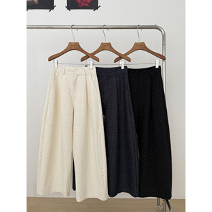 松弛感廓形波点斜纹牛仔阔腿长裤 Autumn秋新款 型具棒 版 弯刀裤