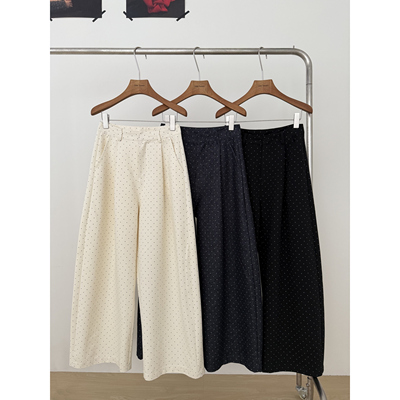 高品质弯刀裤秋款波点牛仔阔腿裤