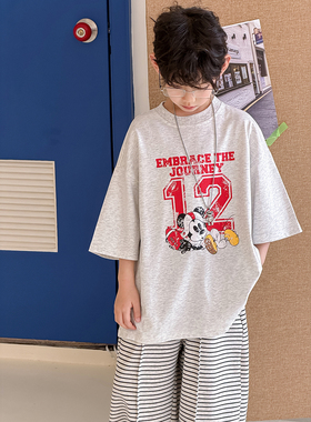 男童卡通短袖T恤2026夏装新款儿童打底衫男孩痞帅上衣中大童炸街t
