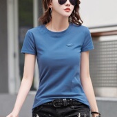 t恤女夏2025新款 内搭打底衫 上衣半袖 纯棉短袖 修身 刺绣白色体桖女