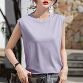 宽松凉爽夏季 80支丝光棉短袖 t恤女纯棉外穿无袖 背心打底白色上衣