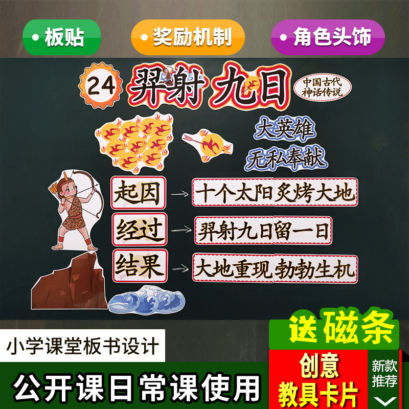 羿射九日小学语文二年级下册板书设计卡片教具公开课教学老师板贴