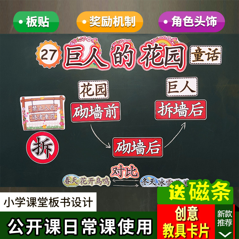 巨人的花园小学语文四年级下册板书设计卡片教具公开课教学板贴