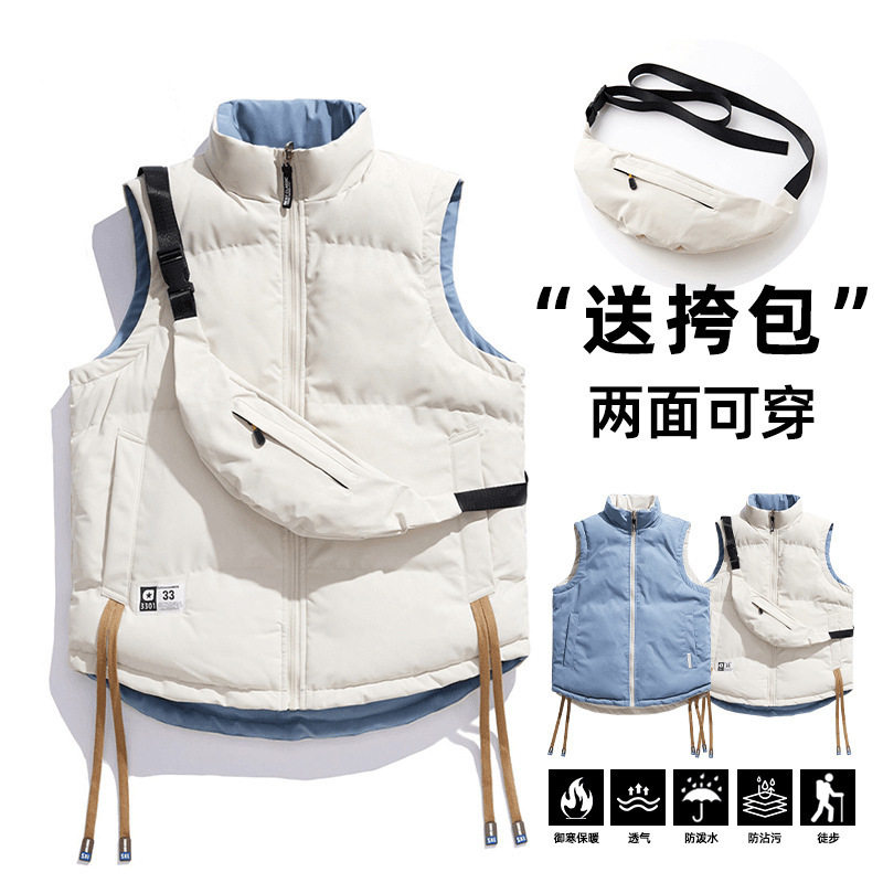 美式潮牌大码宽松两面穿马甲男女冬季加厚情侣装无袖保暖棉服外套,男装,常规马甲,淘宝优惠券,粉丝福利购,淘宝优惠卷