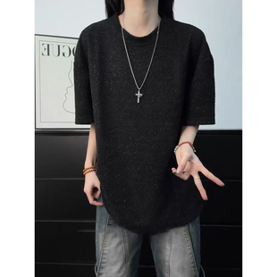 宽松cleanfit帅气情侣半截袖 美式 夏季 t恤男款 上衣 高街斑马纹短袖