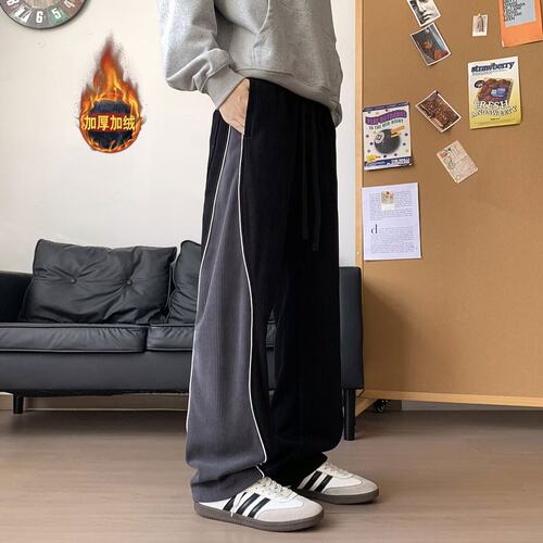 美式大码加绒灯芯绒卫裤男