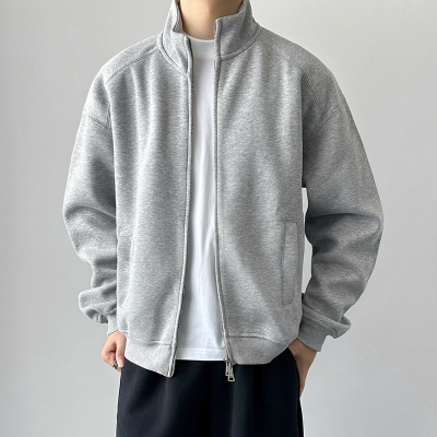 美式重磅立领开衫卫衣男