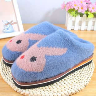 防滑男女居家成品鞋 秋冬季 手工金丝绒毛线编织加绒加厚保暖棉拖鞋