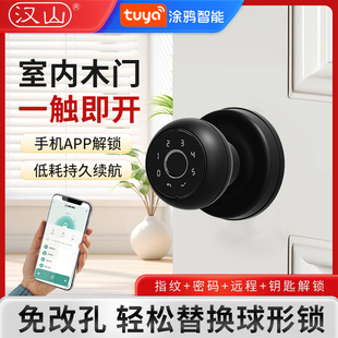 智能涂鸦球锁密码 门锁指纹球锁办公室卧室远程控制球形木门锁tuya