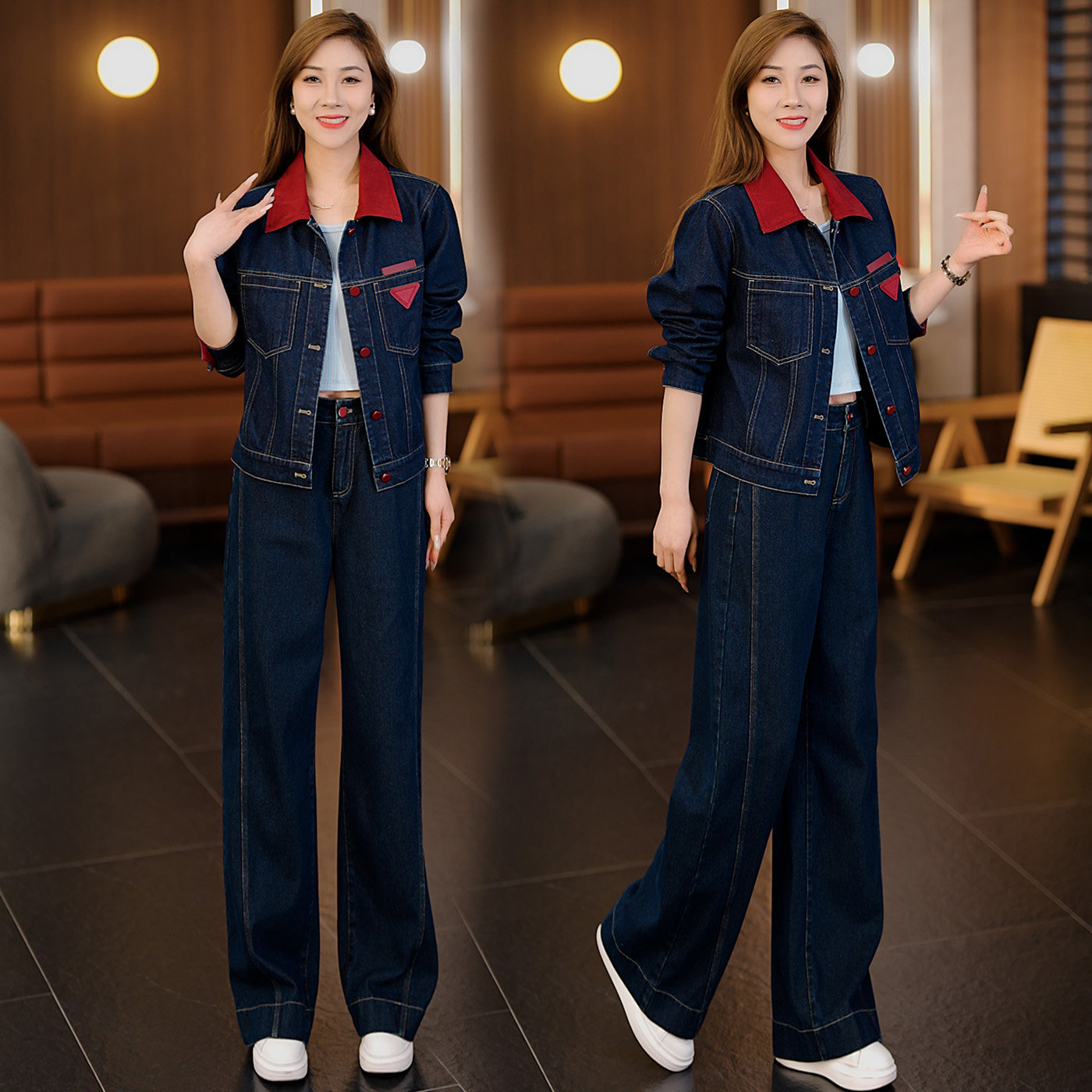 春装爆款牛仔套装女2026新款超火减龄穿搭短款外套阔腿裤子两件套