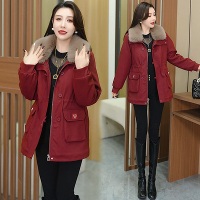 加绒加厚保暖派克棉服中长款棉衣