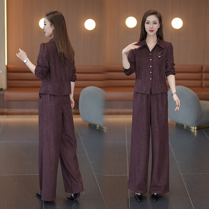 韩系穿搭一整套装女2026新款春装超火减龄爆款衬衫阔腿裤子两件套