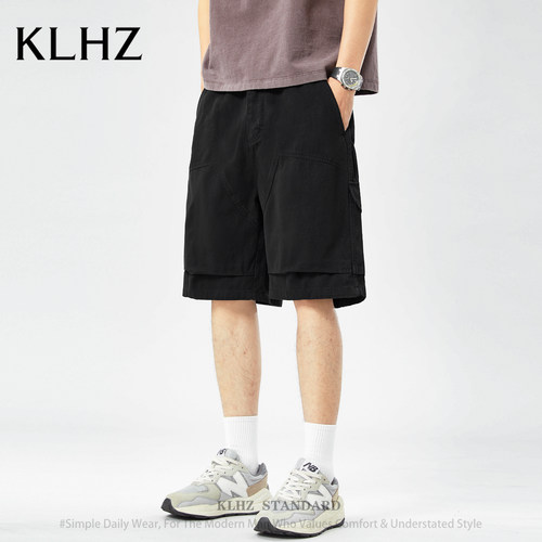 KLHZ美式工装短裤男夏季薄款透气宽松直筒五分裤大码纯棉休闲裤子