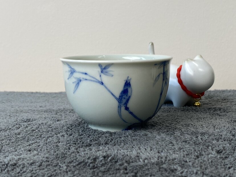 禄意窑花鸟茶杯景德镇青花手绘清代华嵒花鸟图集陶瓷主人杯手工