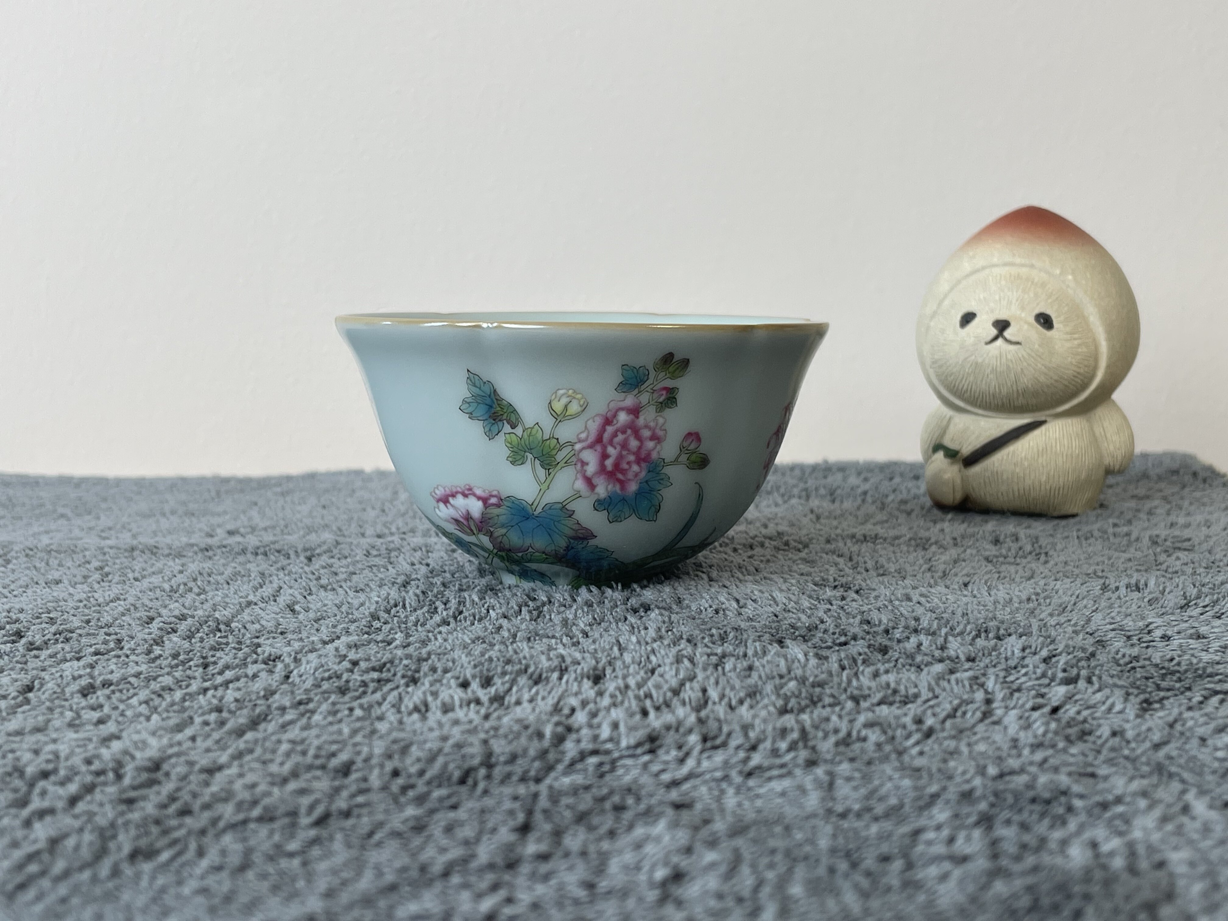 分寸芙蓉花葵口茶杯景德镇原矿汝窑斗彩手工手绘功夫茶具陶瓷茶杯