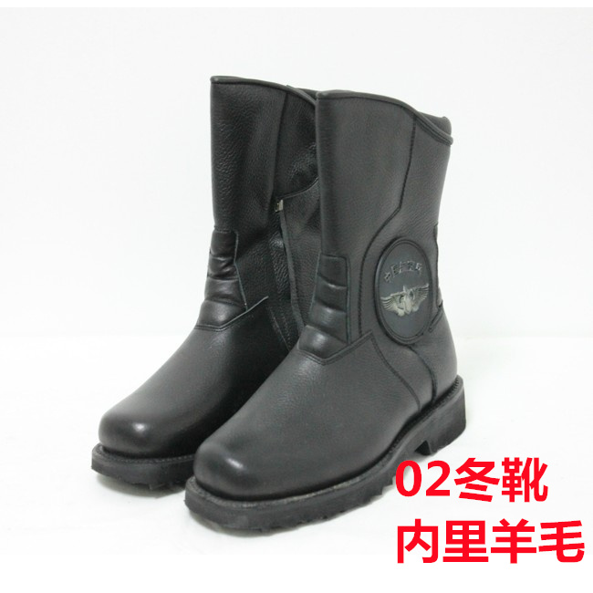 正品02冬季飞行皮靴飞行员羊毛靴 中筒真皮防寒靴户外冬羊毛皮靴