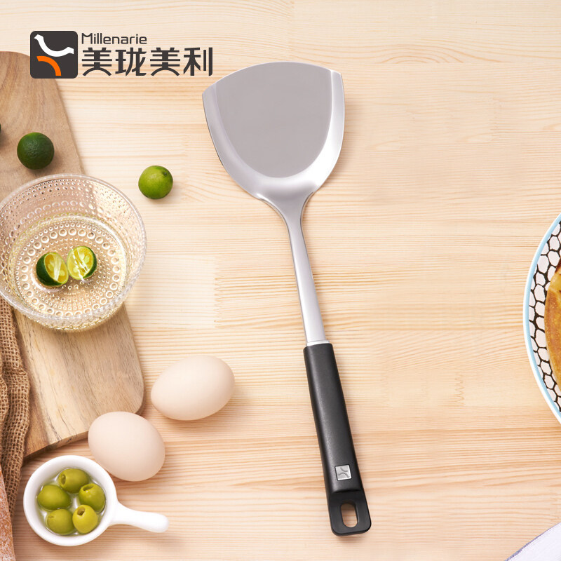 美珑美利锅铲 304不锈钢中式炒菜铲 家用厨房防烫塑胶长柄铲子