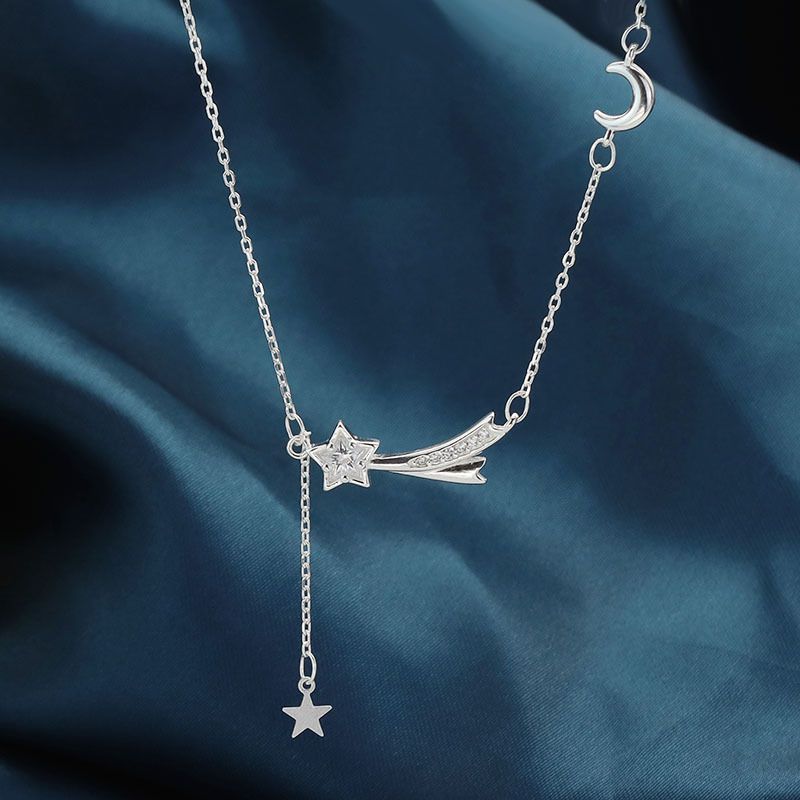 S990纯银流星项链女2023年新款潮韩版轻奢小众设计感星月锁骨链