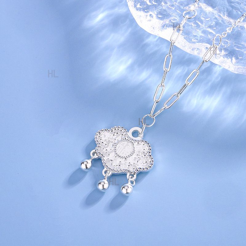 S999足银平安锁项链女复古足银碎冰冰福锁铃铛吊坠礼物送女友礼物
