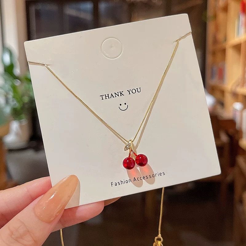 新款S925纯银项链女小众设计石榴石小樱桃轻奢颈链感百搭项饰