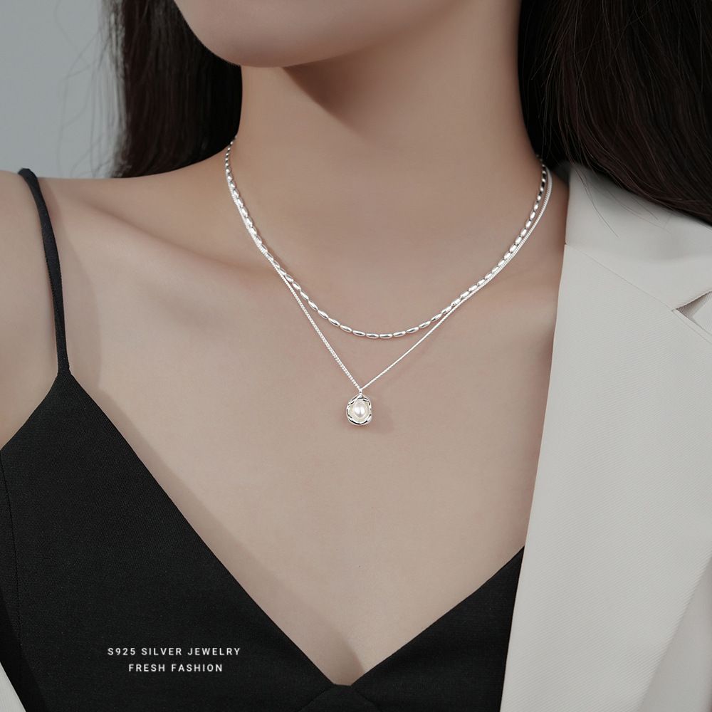 S925纯银珍珠贝壳项链女韩版ins 小众欧美设计感气质百搭质感项链