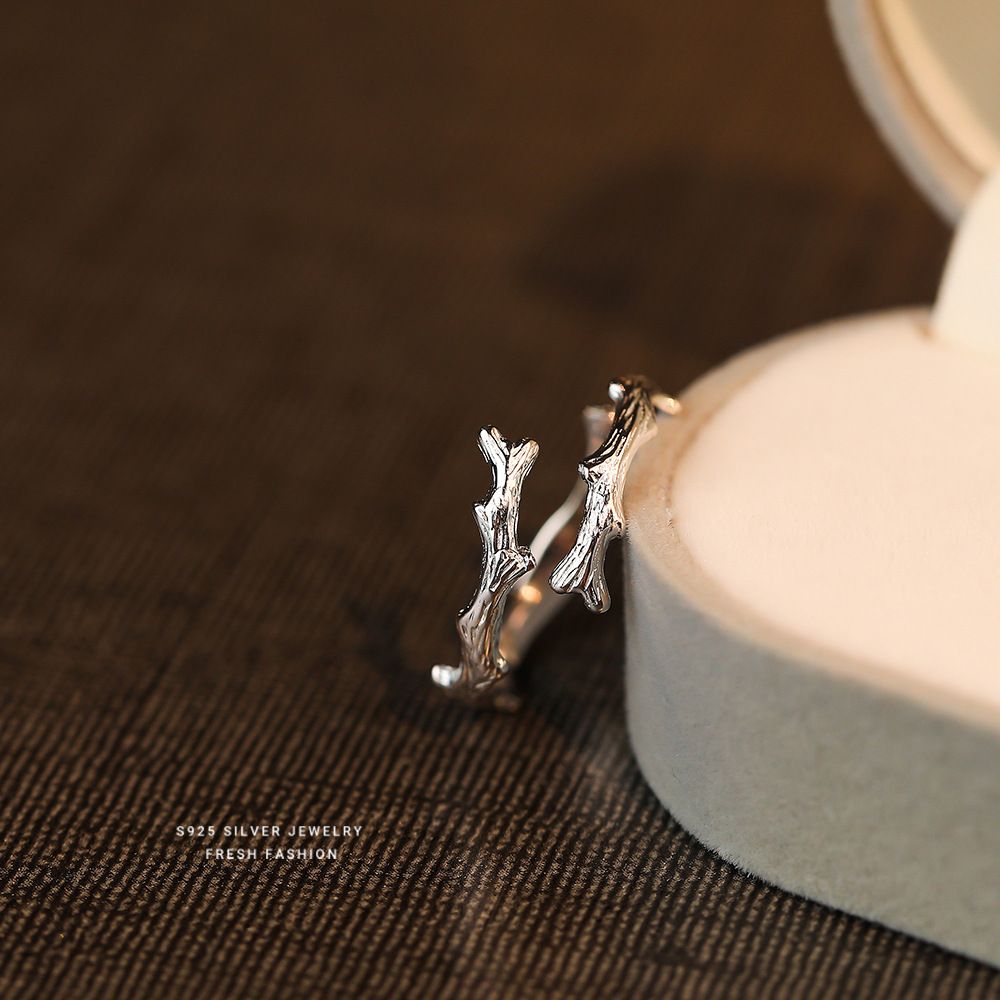 s925纯银枯木戒指女文艺复古简约古风气质国风小众荆棘开口戒