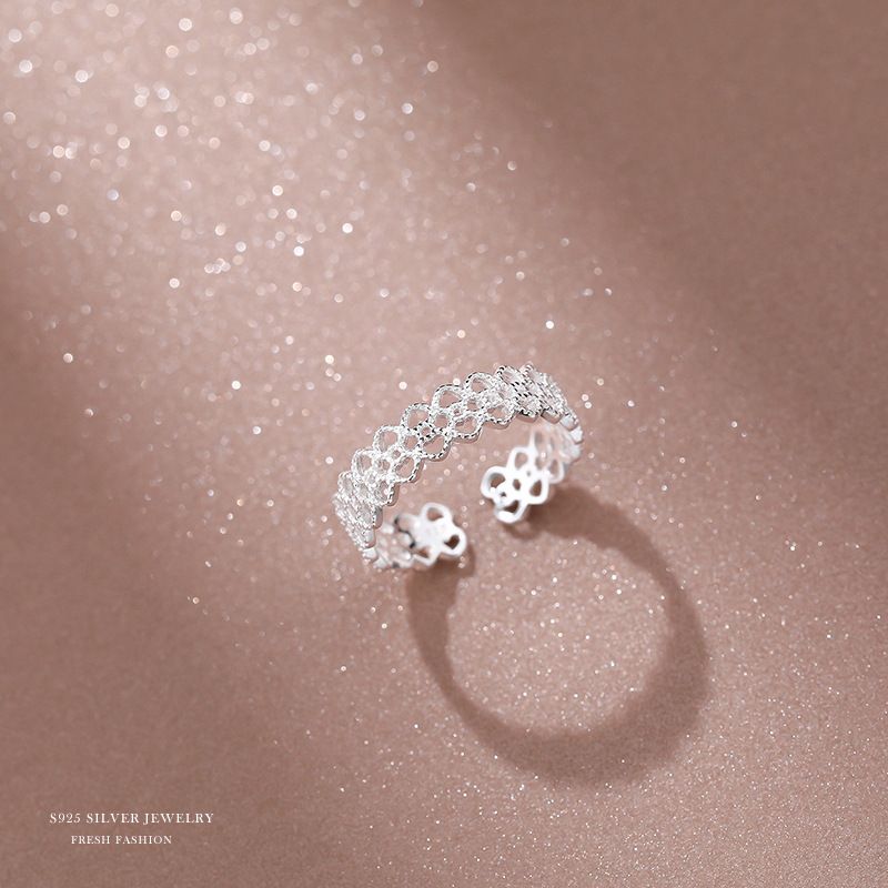 云小舒S925银戒指韩版蕾丝指环森系文艺镂空花纹食指戒潮饰品代发