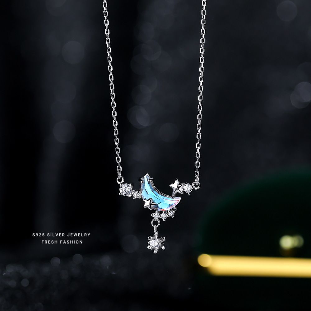 s925纯银幻彩石星月项链女小众轻奢时尚气质百搭高级感锁骨链