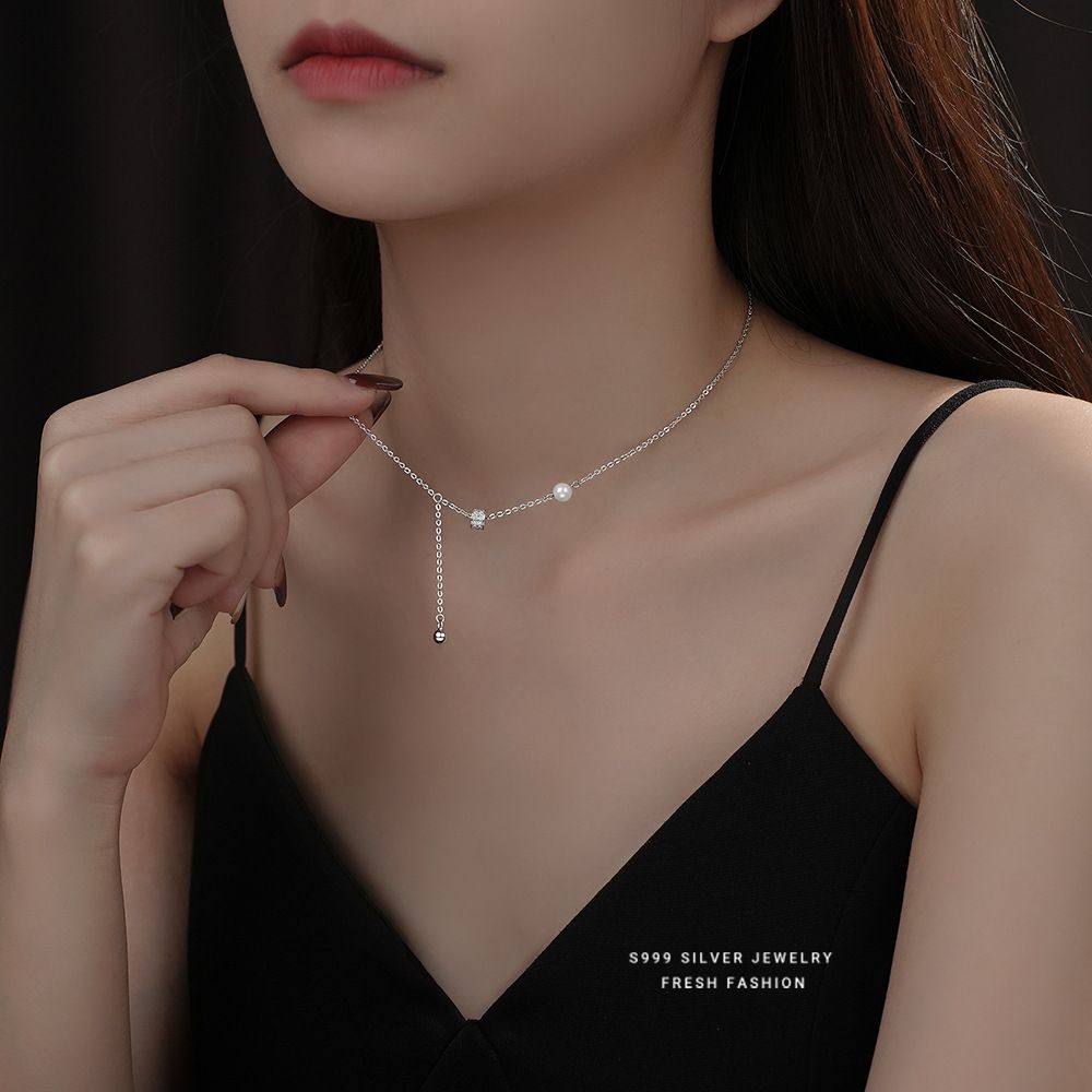 S999足银小蛮腰项链女时尚轻奢小众设计感锁骨链秋冬高颜饰品