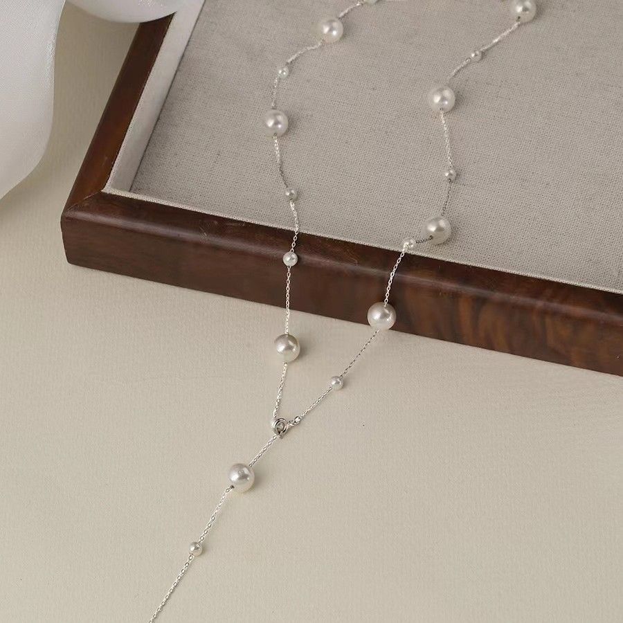 S925纯银一款多戴珍珠项链日韩仙女气质锁骨链轻奢小众网红毛衣链