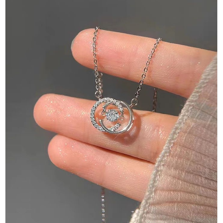 S925纯银双C跳动的心项链女百搭冷淡风高级感灵动吊坠锁骨链项链