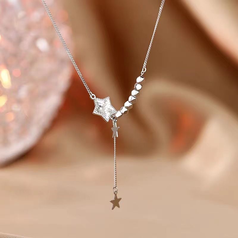 S990纯银小众设计蜂巢CNC星星流苏项链轻奢爆款百搭碎银子锁骨链