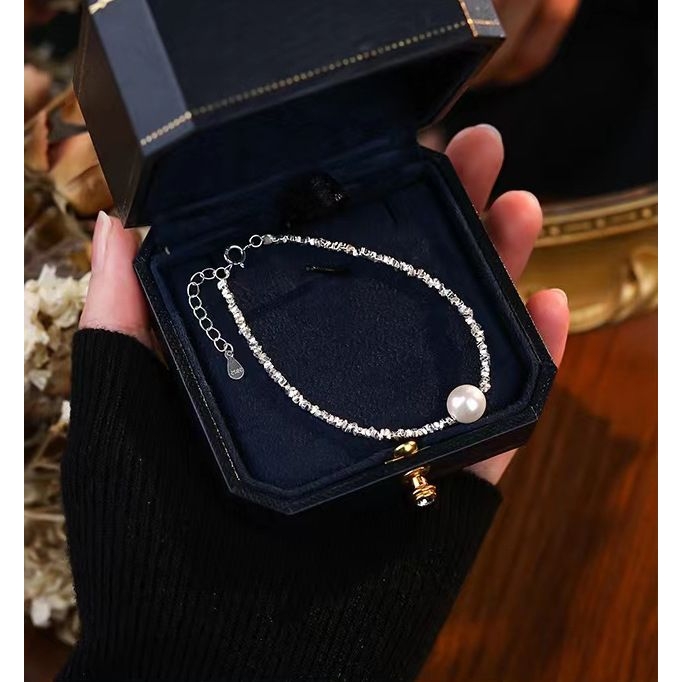 2023年s990纯银碎银几两珍珠项链女 小众设计碎银子珍珠锁骨链女