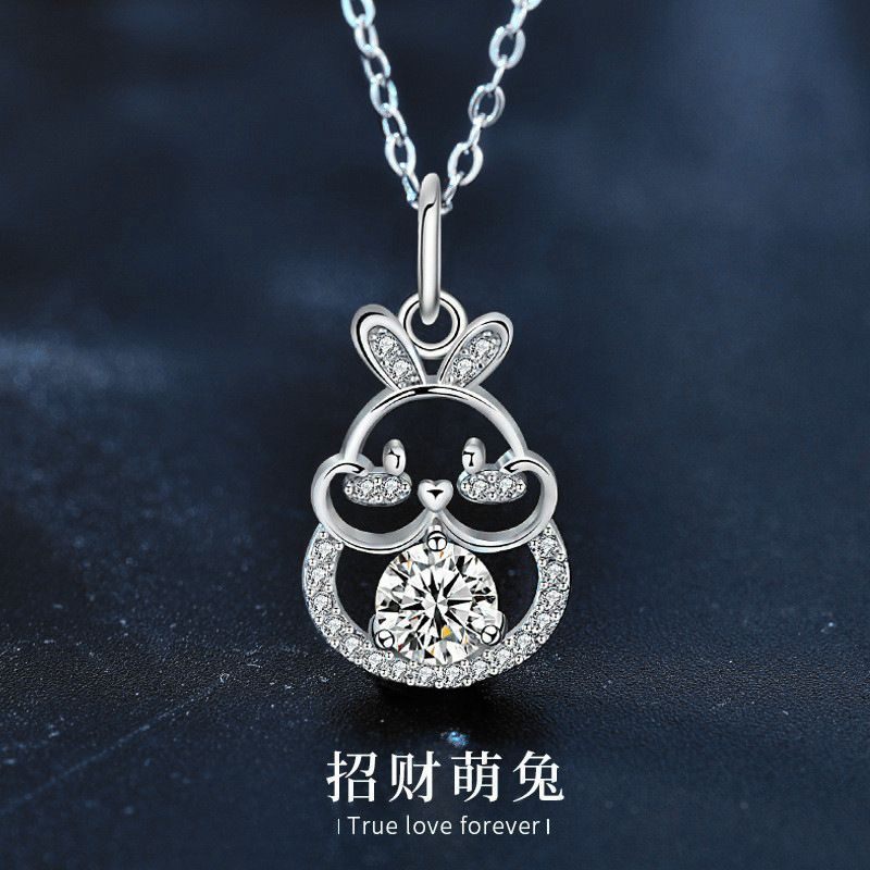 莫桑钻招财兔子项链原创925纯银国潮本命年生肖兔年锁骨吊坠饰品