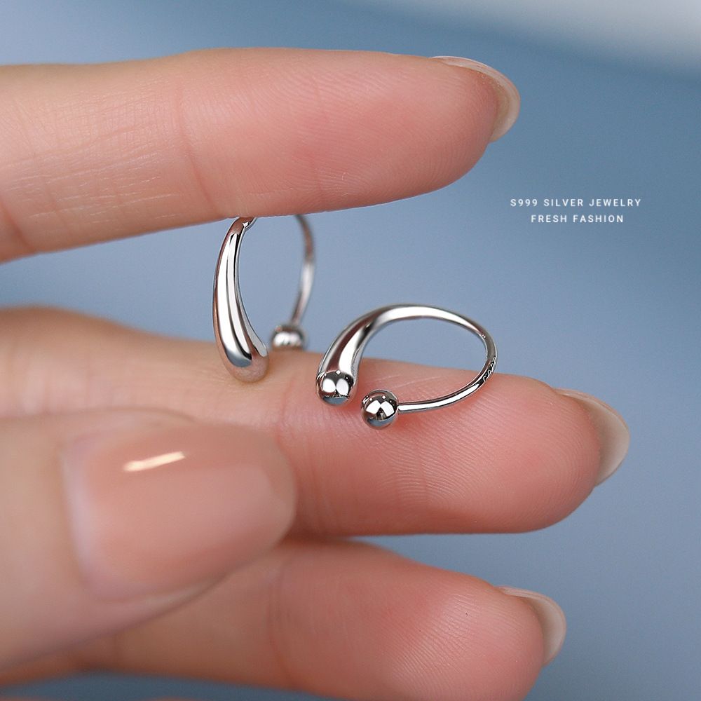 冷淡风鲁伯特之泪耳环女s999纯银简约百搭水滴形拧螺丝足银耳钉