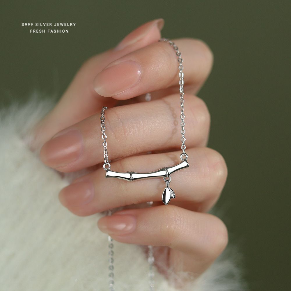 新中式知竹项链女s999纯银中国风百搭时尚竹节锁骨链简约小众设计