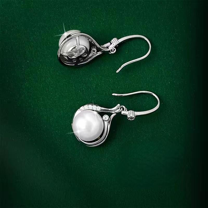 S925纯银天然珍珠耳钉女轻奢耳环法式轻奢高级感气质正圆耳饰耳钩