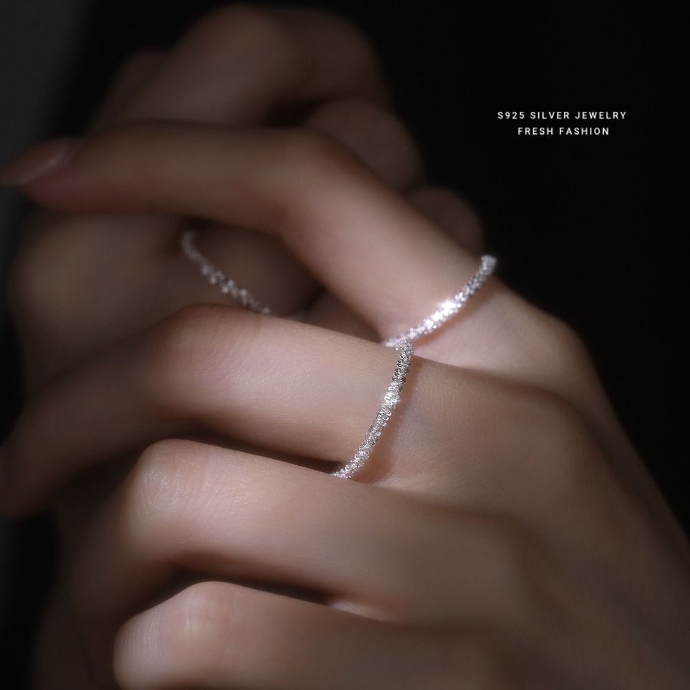 抖音直播爆款波光粼粼戒指女s925纯银韩版菜花链素圈满天星食指戒